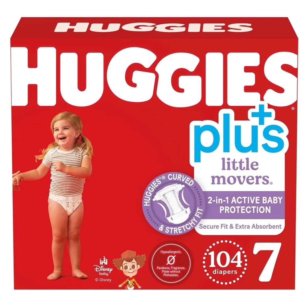 Huggies Little Movers Plus Diapers Size 7 (41 lbs & Up), 104-count